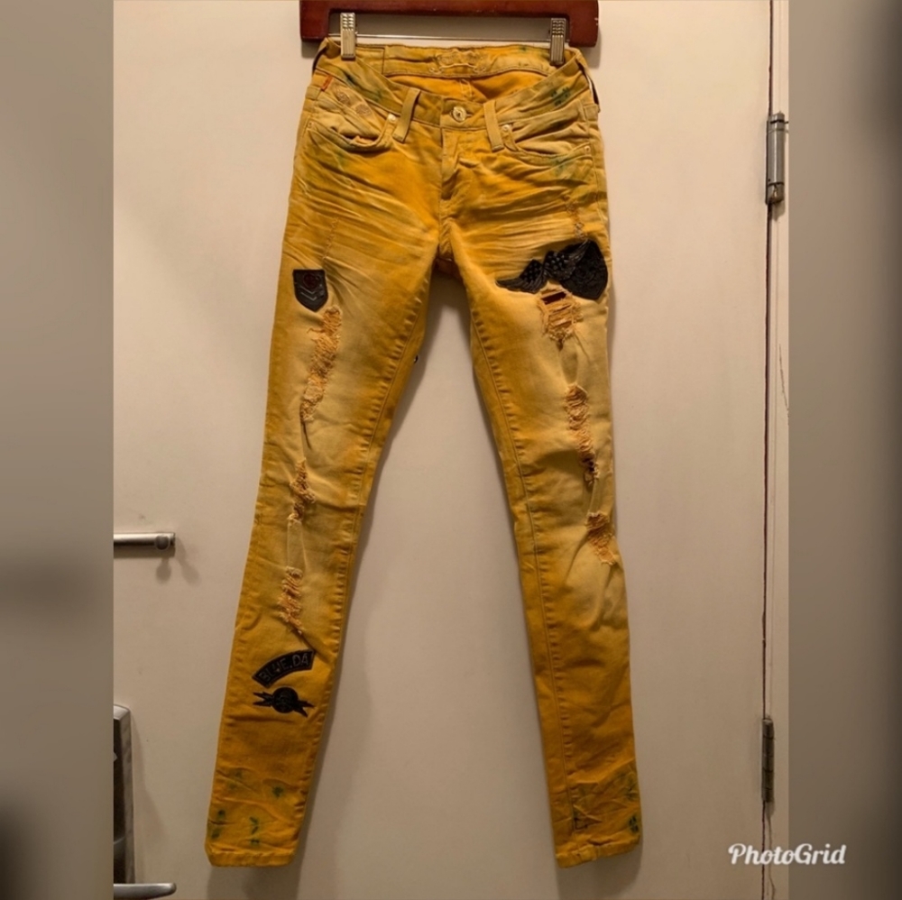 Robins jean Mustard Tie dye Designer jeans s 28